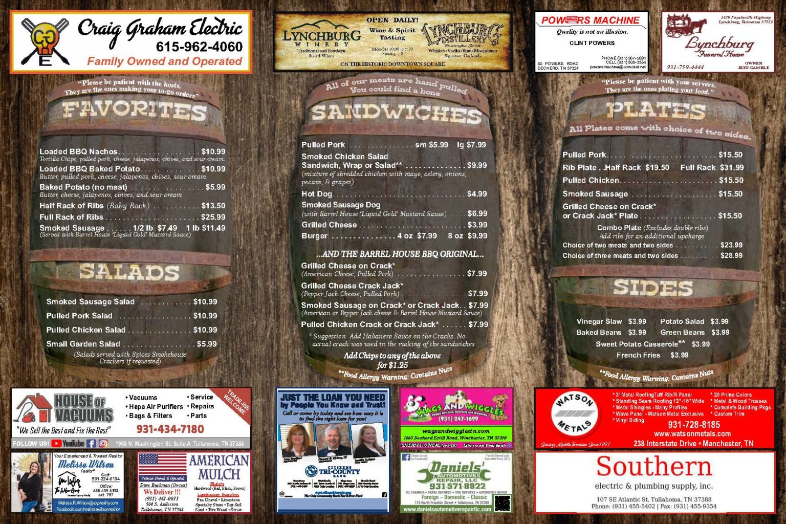 Menu - Barrel House BBQ
